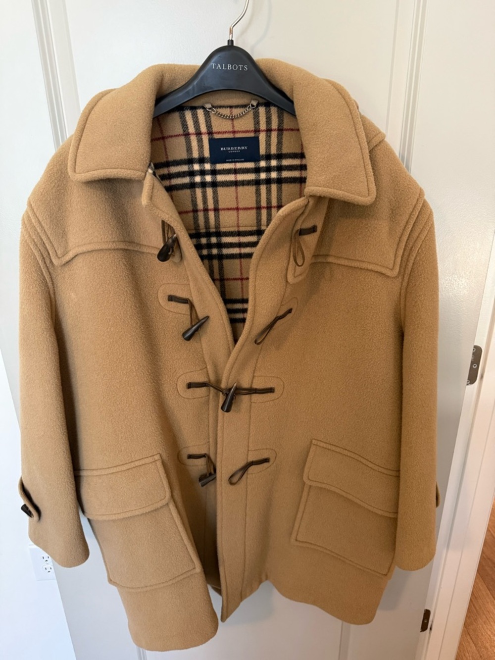 Burberry Camel Wool Pea Coat with Signature Check Lining - Picture 8 of 14